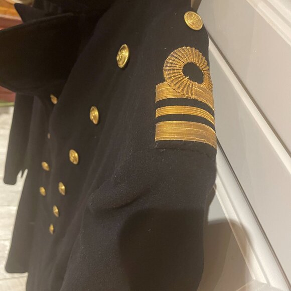 VTG WW2 Canadian RCN Navy Officers Great Coat Wool Mens Medium - Picture 4 of 13